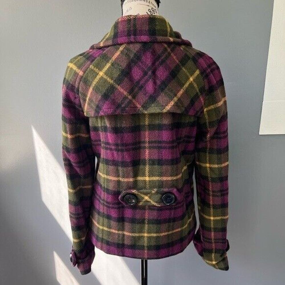 Y2K Aeropostale Wool blend lined plaid double breasted pea coat with pockets - Picture 2 of 12
